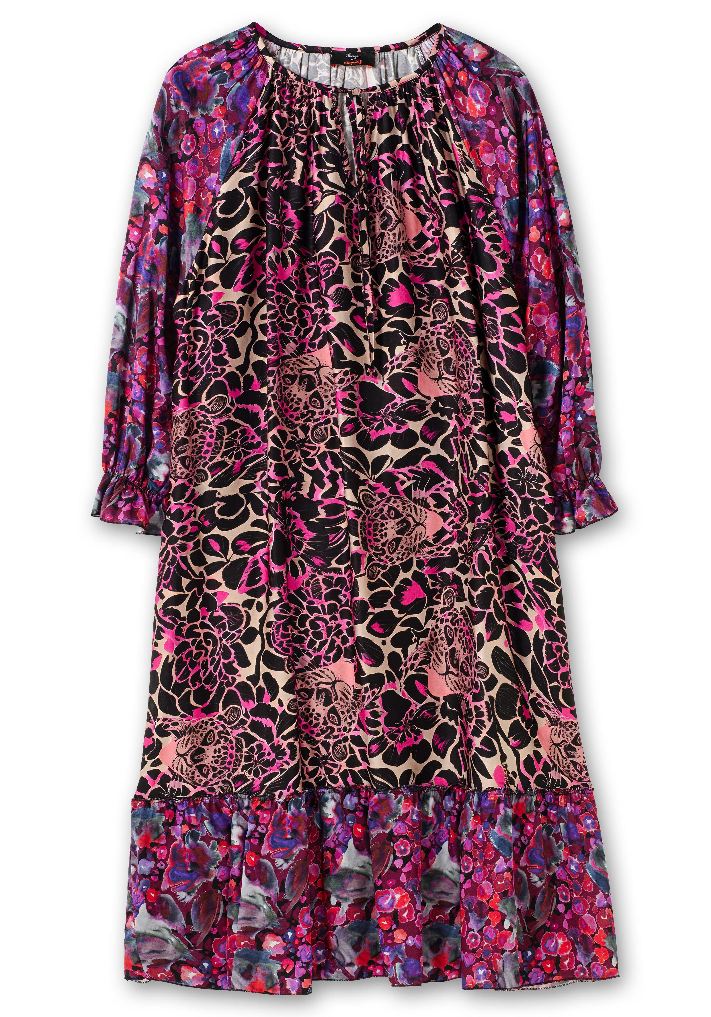 Maxikleid mit Alloverdruck und Volant am Saum