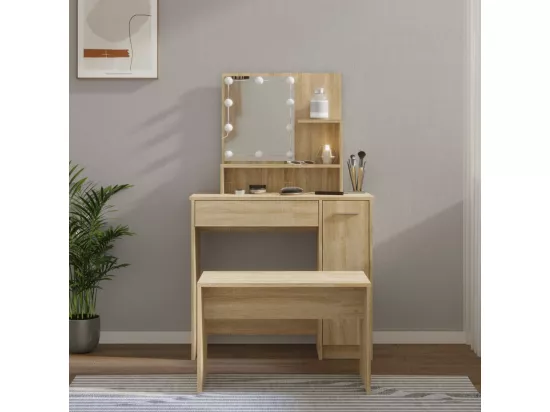 Ensemble de coiffeuse avec LED Chêne sonoma Bois d'ingénierie