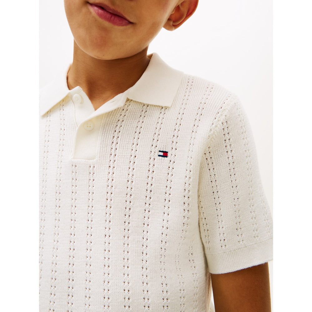 Køb Tommy Hilfiger Ivory Silk Open Stitch Polo Sweater Ss