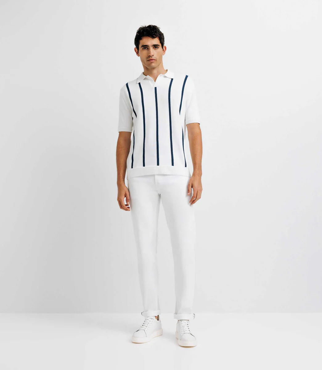 Polo nid d'abeille rayé blanc