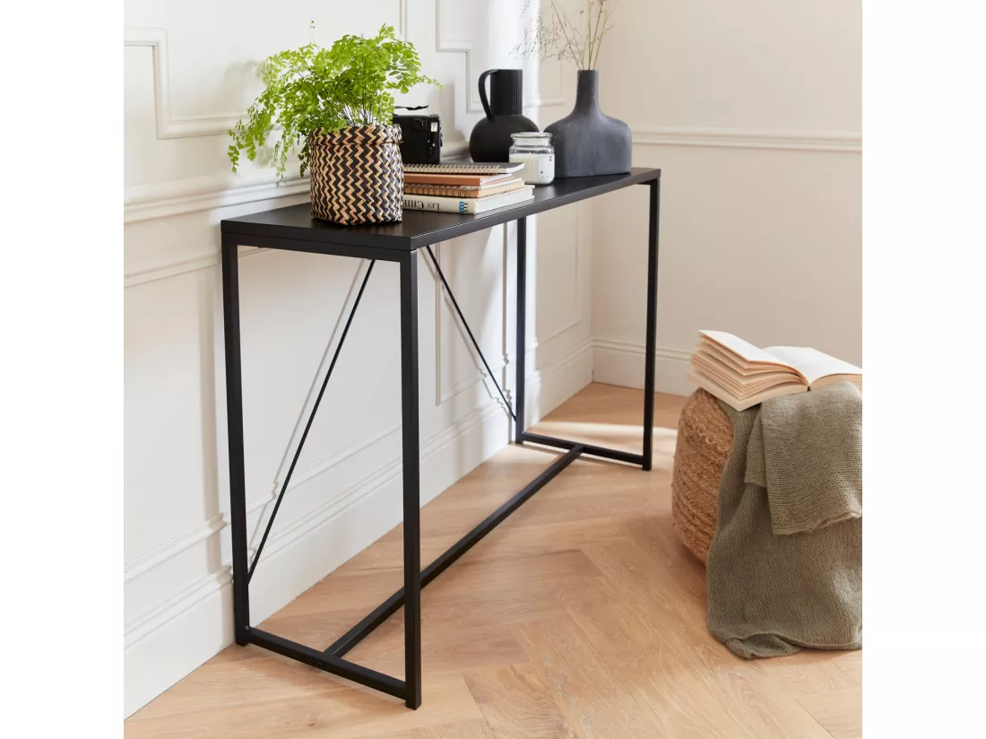 Console en métal noir 120 x 39 x 79cm - Industrielle - 1 barre de renfort