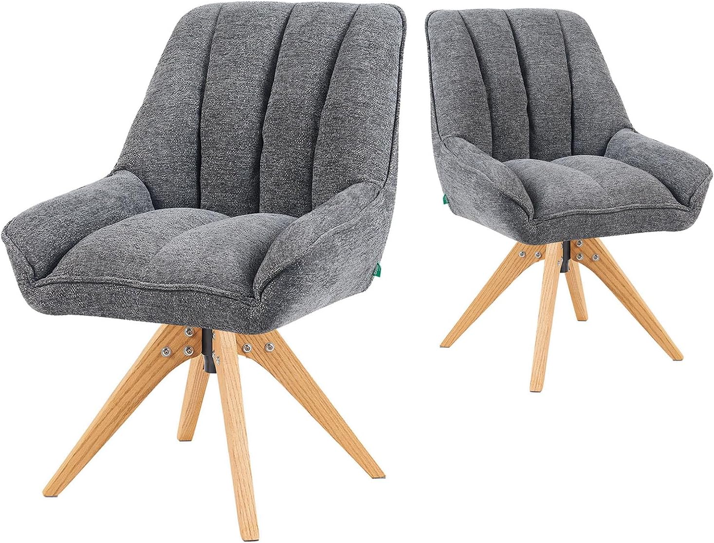 DUBI Möbel Esszimmerstühle 2er Set 360° drehbar mit Taschenfederkern, hoher Sitzkomfort, bis 150 kg belastbar, abriebfester Stoff Grau, Eiche Massivholzgestell geölt (Natur), Mika-Lio
