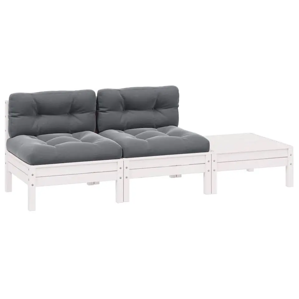 vidaXL - Loungeset - Wit - Grenenhout - 3 stuks - Met kussens