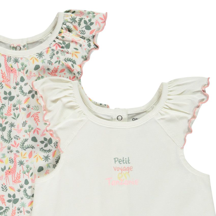 Lot de 2 combinaisons courtes Tanzanie pour bébé fille - Ecru