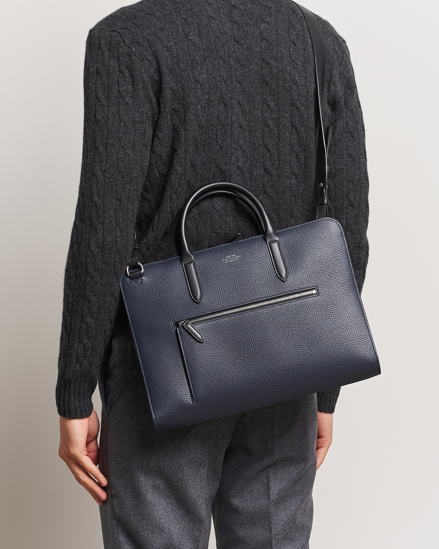Smythson Ludlow Ultra Slim Brefcase With Zip Front Navy