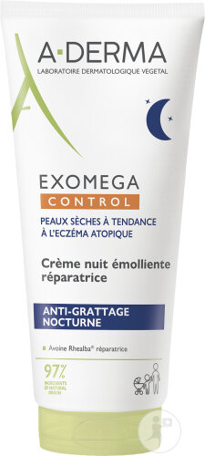 A-Derma Exomega Control Nuit Crème Émoliente Réparatrice Anti-Grattage Peau Sèche/Eczéma 200ml
