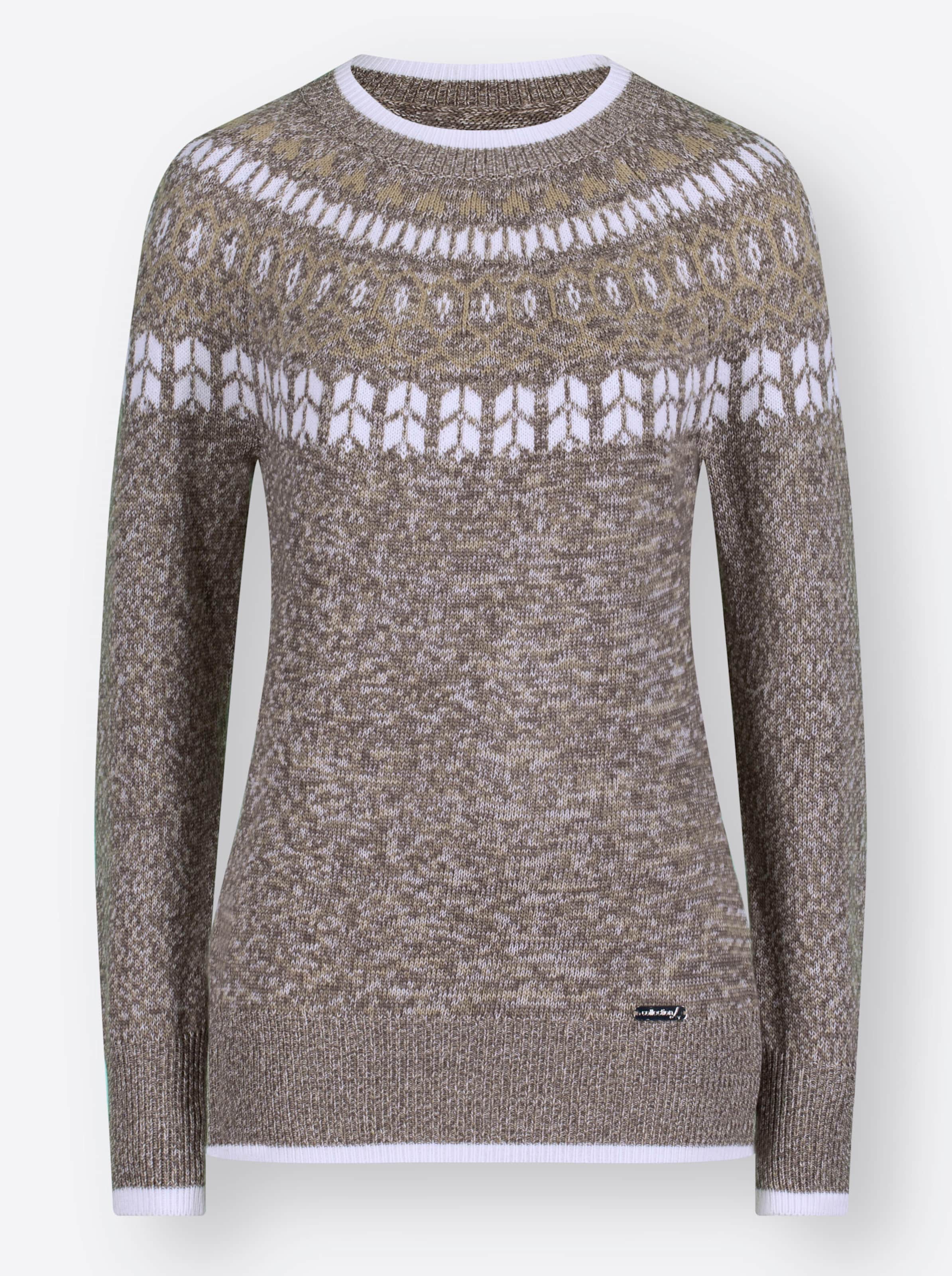 Norwegerpullover in dunkeltaupe-beige-meliert