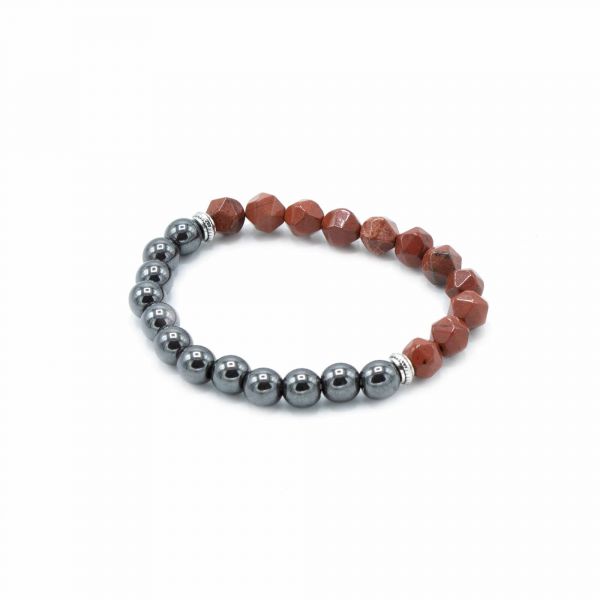 Pulseira de Pedras Preciosas Talhadas Jaspe Vermelho Magnético