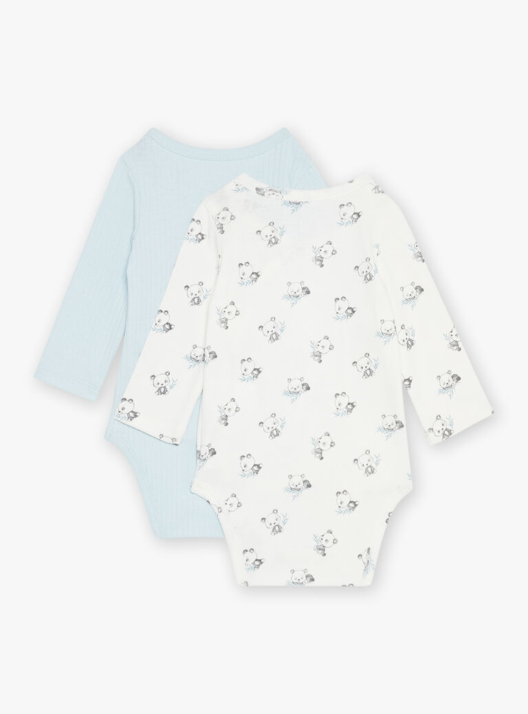 Lot de 2 bodys bleu glacier et écru en coton biologique