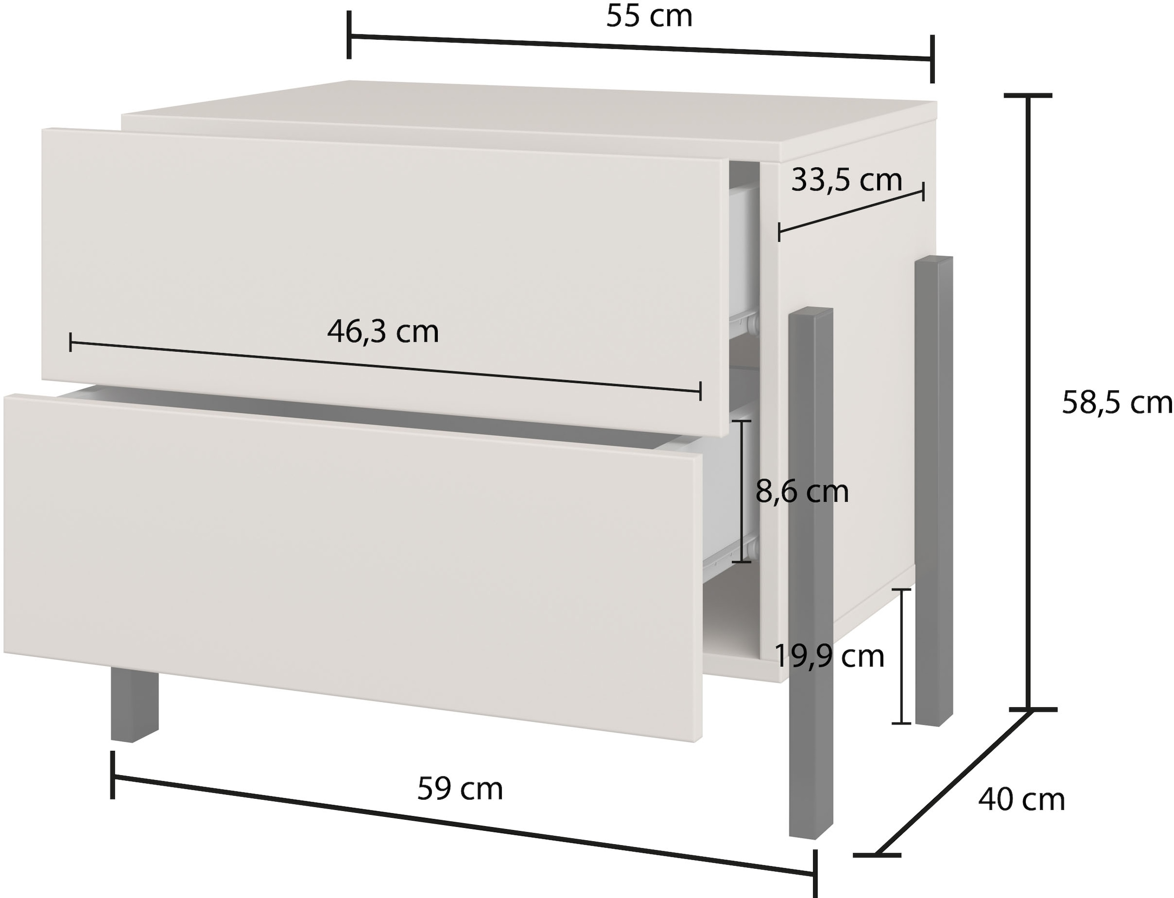 Home affaire Nachtkommode »Jukon, Breite 59 cm, moderne Kommode mit zwei Schubladen« Nako mit zwei Schubladen, push to open Funktion
