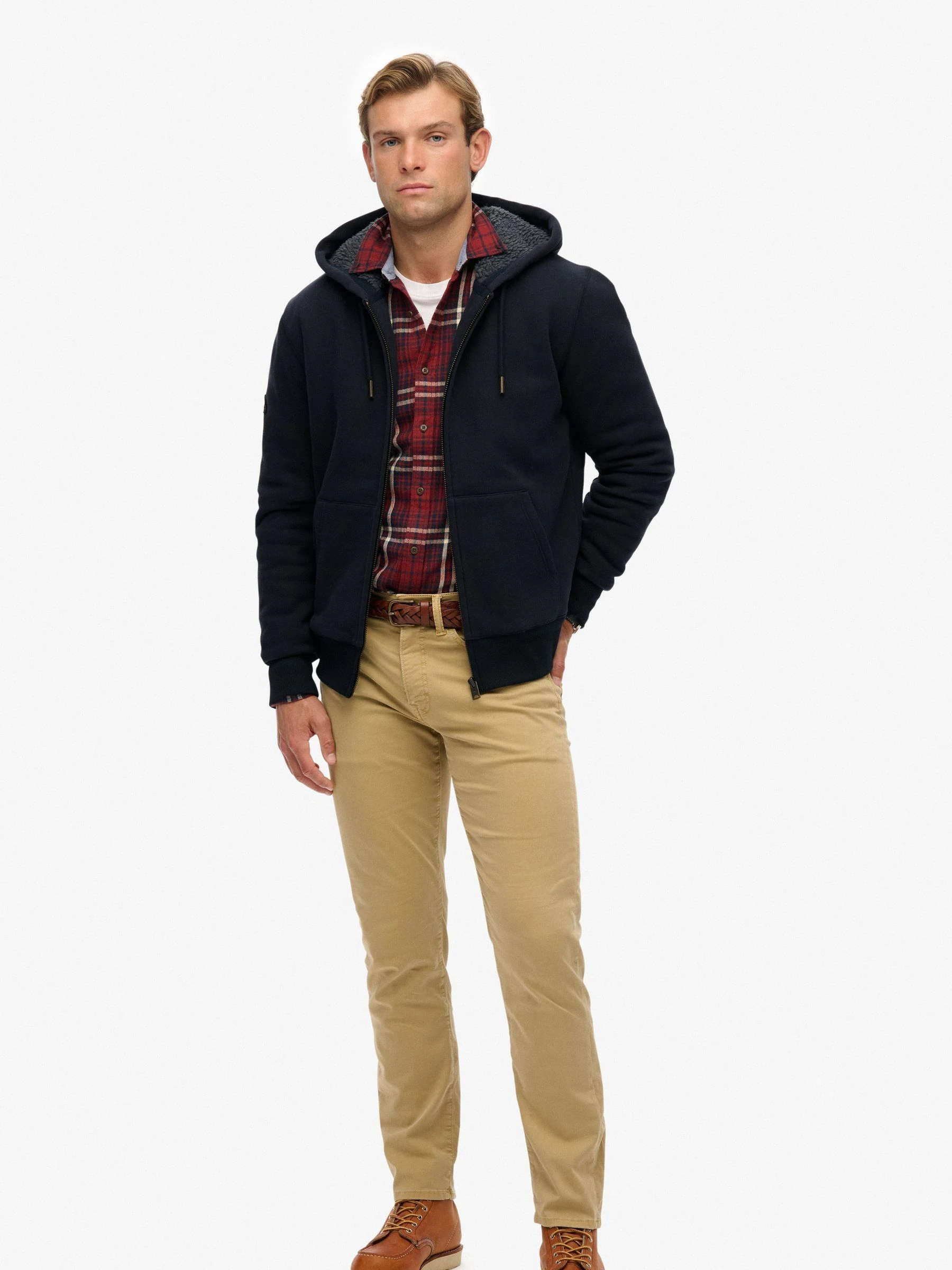 Blauw - Superdry Borg Lined Ziphood Hoodie