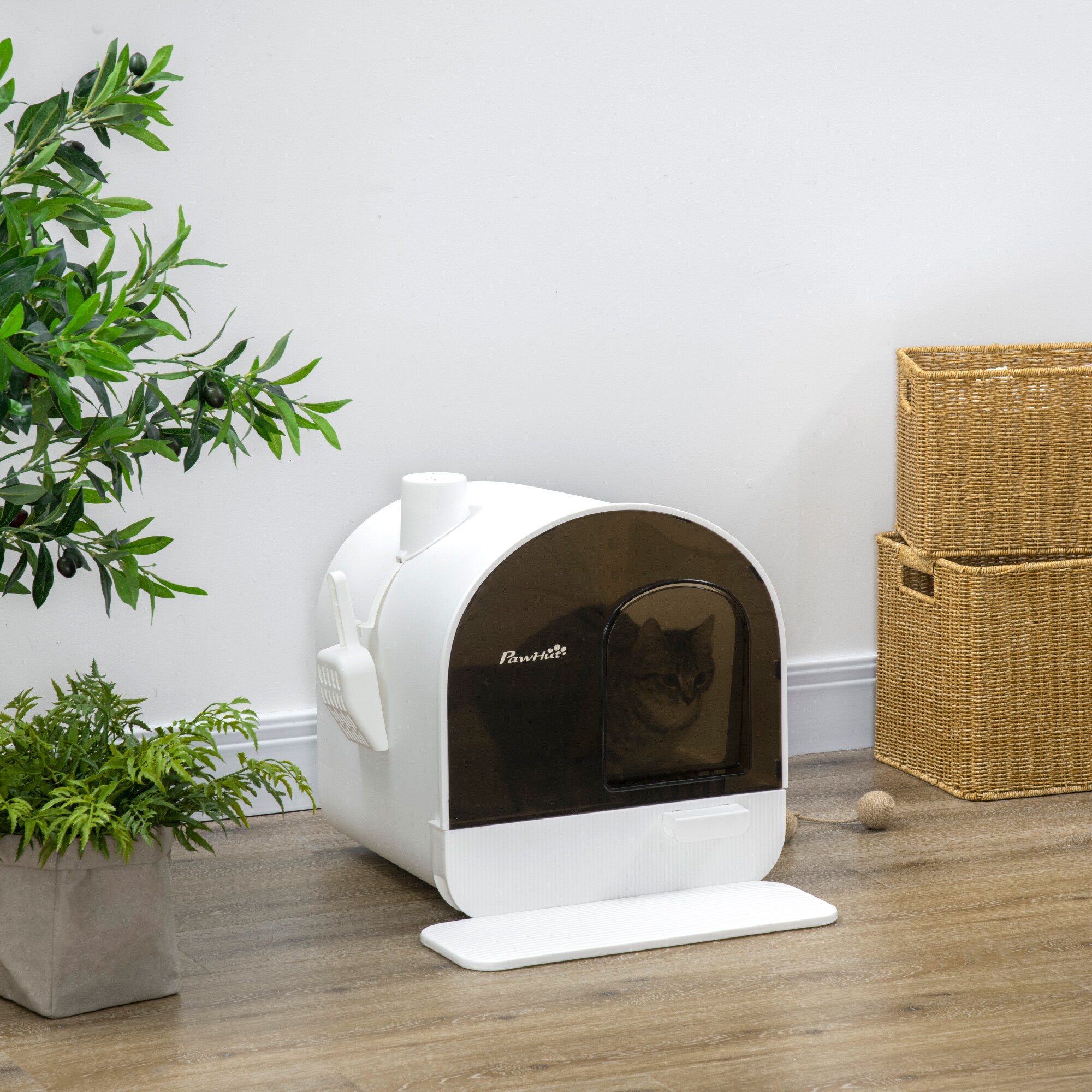 PawHut Katzenklo mit Filterpackung weiß, braun 43L x 44B x 47H cm