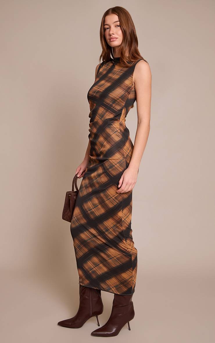 Marron Robe Longue Moulante En Mesh À Imprimé Floral