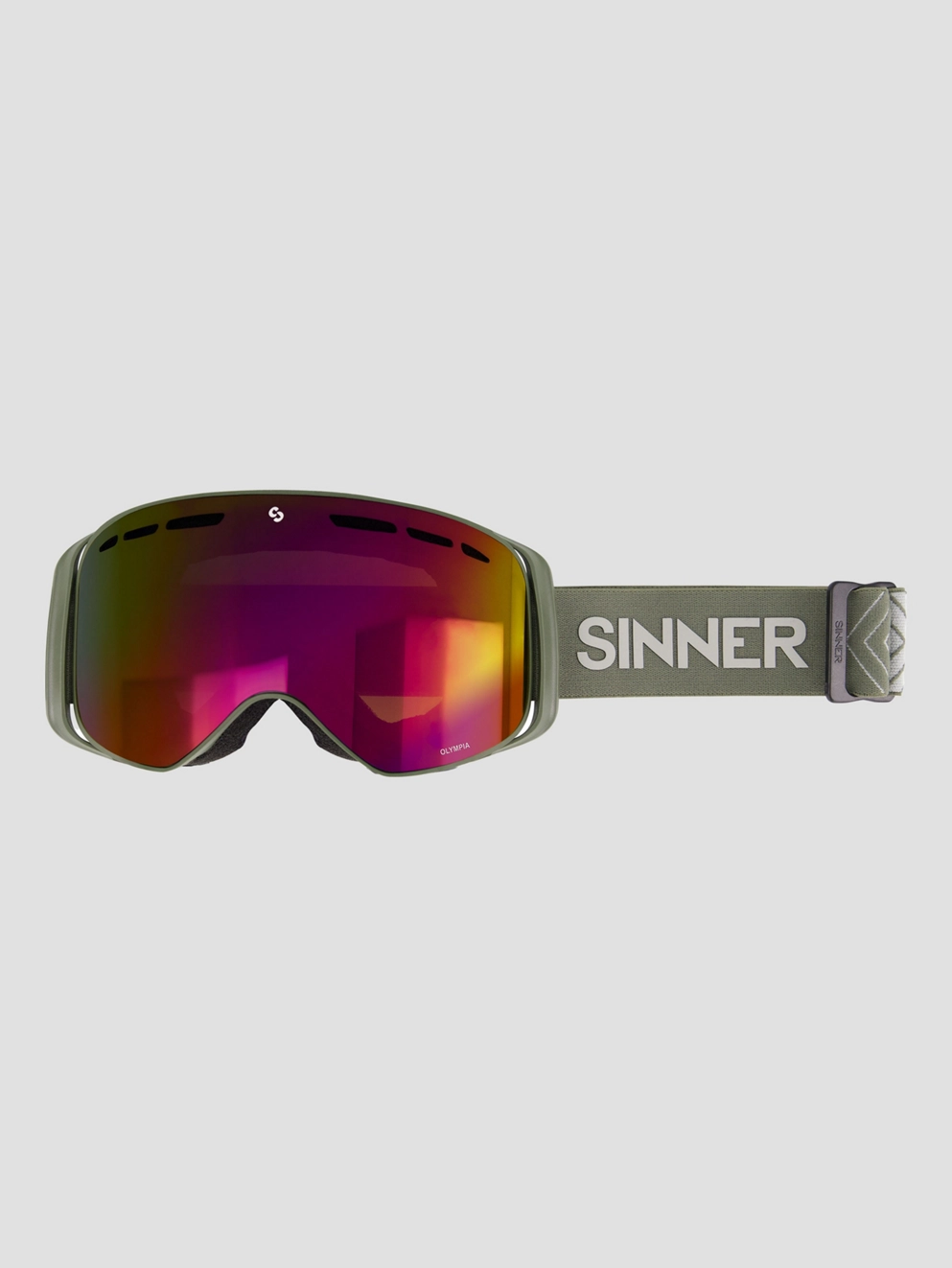 Sinner Olympia Matte Moss Green Goggle full red mirror