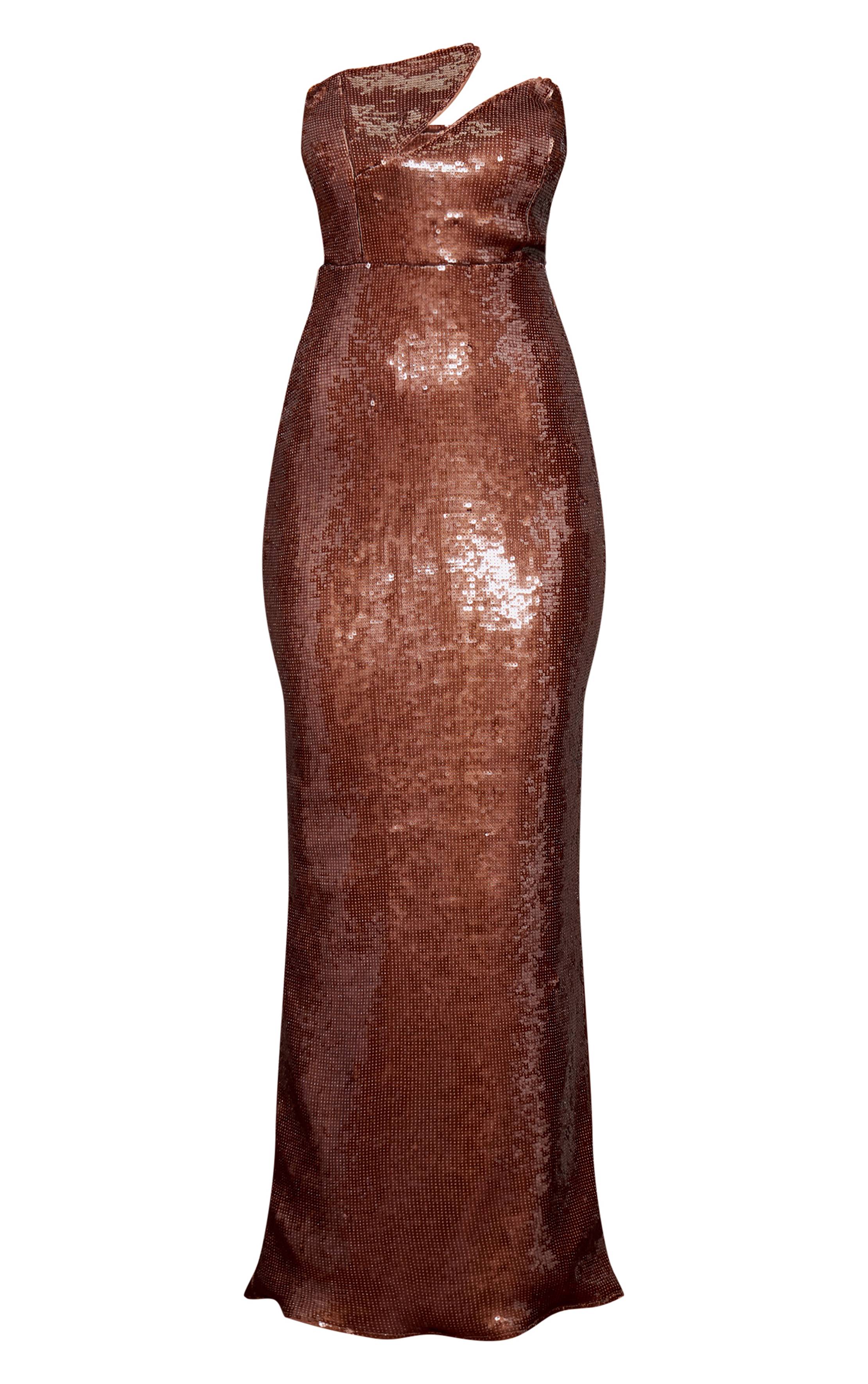 Marron Robe Maxi Bandeau À Armatures Ornée De Sequins