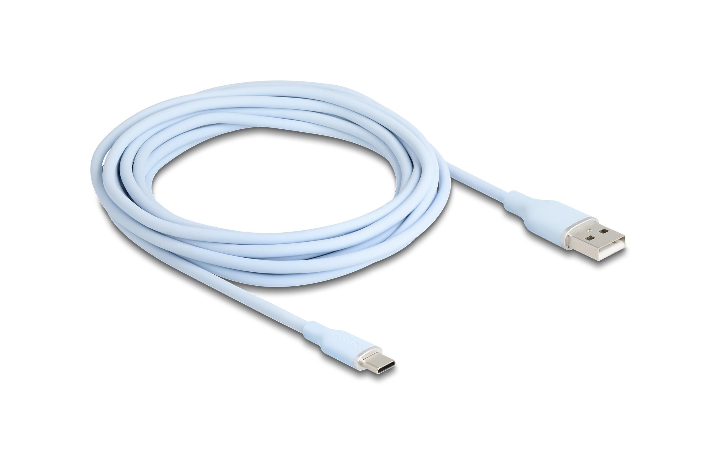 USB 2.0-Kabel Silikon USB A - USB C 4 mUSB-A-zu-USB-C-Kabel mit flexibler Silikonummantelung