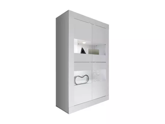 Vitrine 4 portes en verre sans éclairage, collection CISA, coloris blanc laqué brillant