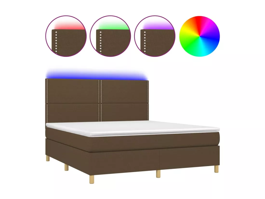 Sommier tapissier matelas et LED Marron foncé 160x200 cm Tissu