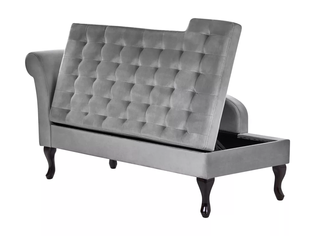 Chaise longue côté droite en velours gris clair avec rangement PESSAC