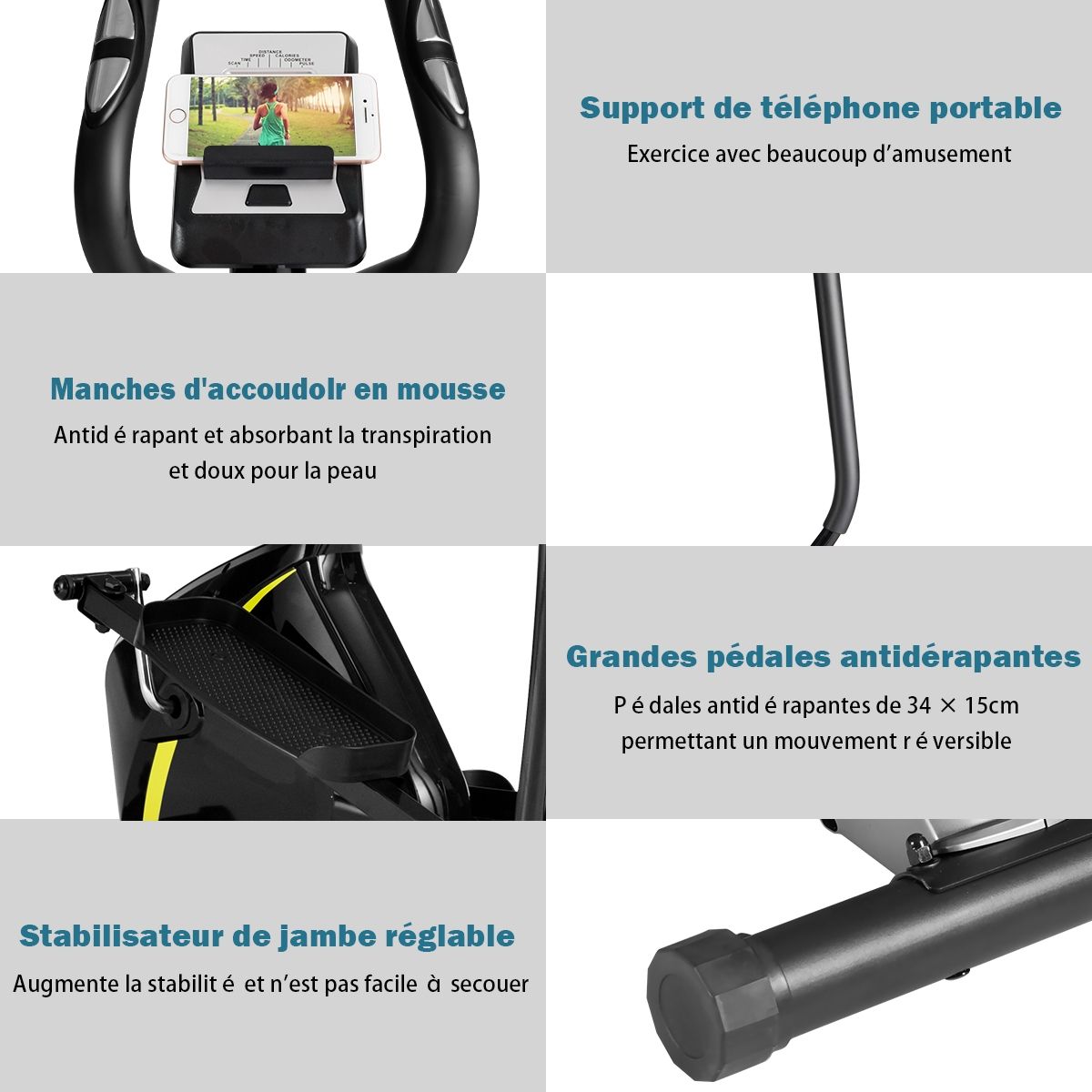 Vélo Elliptique avec 8 Niveaux de Résistance-Masse d'Inertie 2 kg Pouls à la Main Affichage LCD - Lidl-Manfred