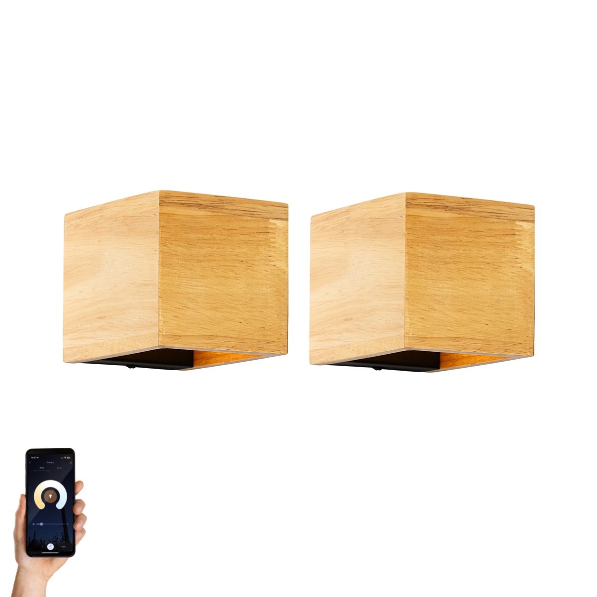 Set van 2 smart wandlamp eiken hout incl. Wifi G9 - Transfer