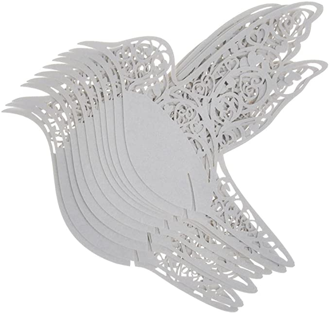 (50er Set) 92x115mm Papier Glas Deko Hochzeits Tischkarten Vogel Namenskarten - Weiss