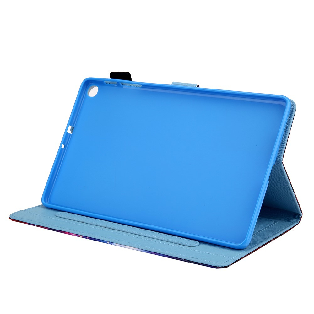 Samsung Galaxy Tab A7 Lite Leder Tasche Flip Case Blaue Schmetterlinge   Stift Halterung - Schwarz