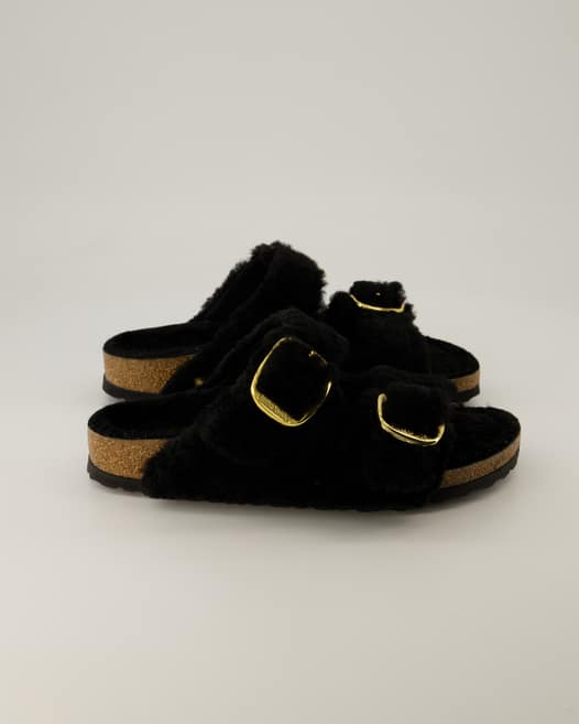 Birkenstock Arizona Big Buckle Teddy Rivet Pantoletten in Schwarz