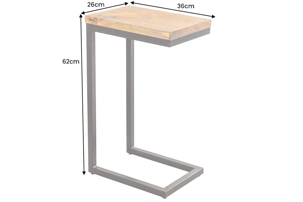 Massivholz Beistelltisch GASTON 65cm natur Mangoholz Metall schwarz handmade