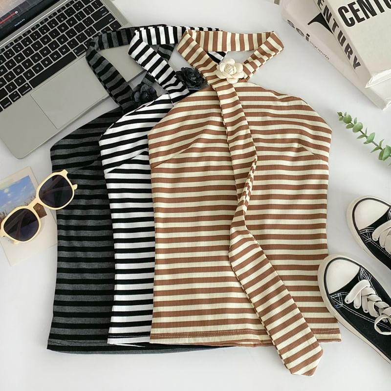 Iasia - Gestreepte crop top met halternek