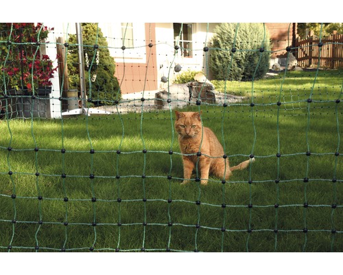 Net voor katten, kleine honden, konijnen, 25 m, 9 palen, elektrisch, groen