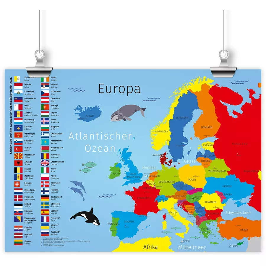 Nikima Poster Kinder Lernposter Europa -  in 3 Größen bunt