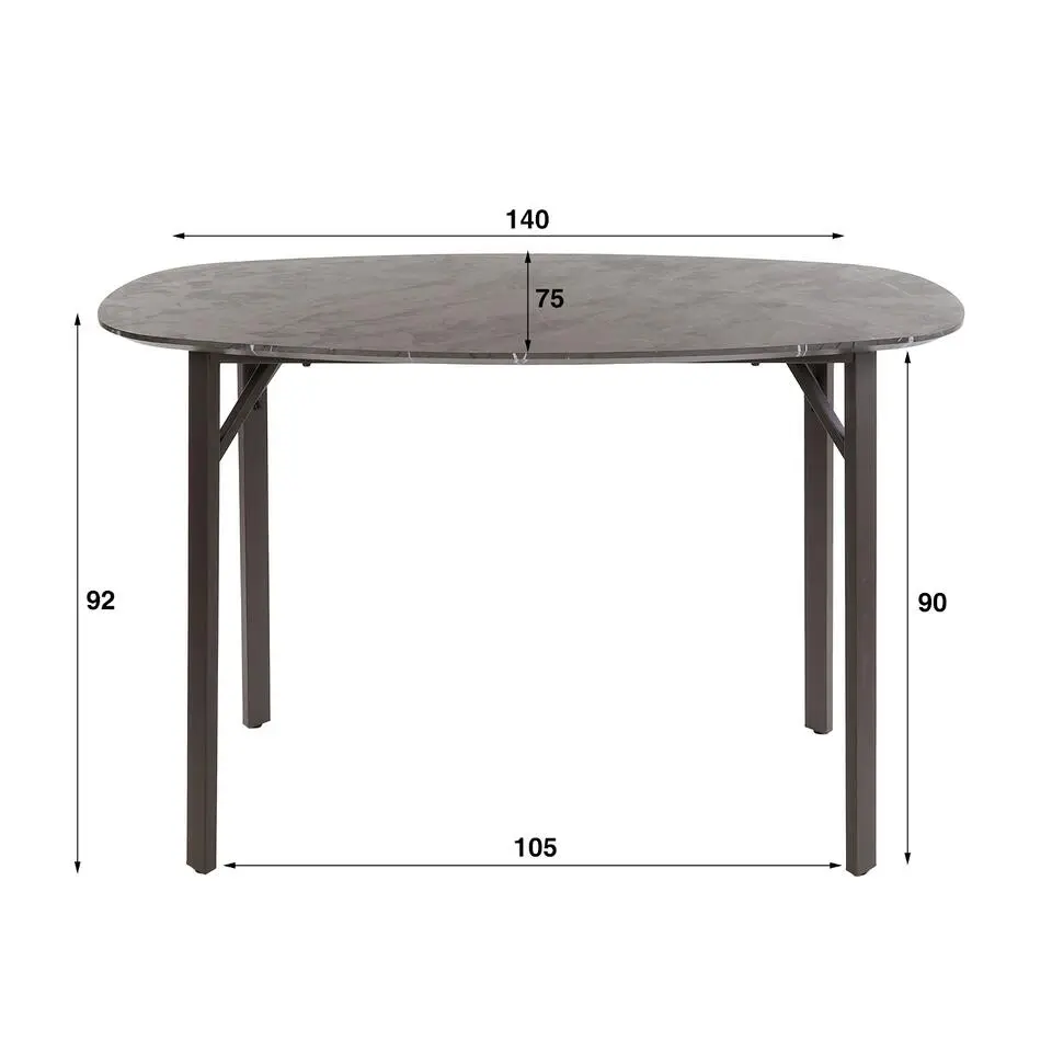 Bartafel Keramieklook - 140x75x92cm - Deens Ovaal