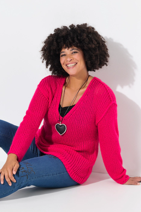 Pullover, oversized, Ballonärmel, V-Ausschnitt., neon berry