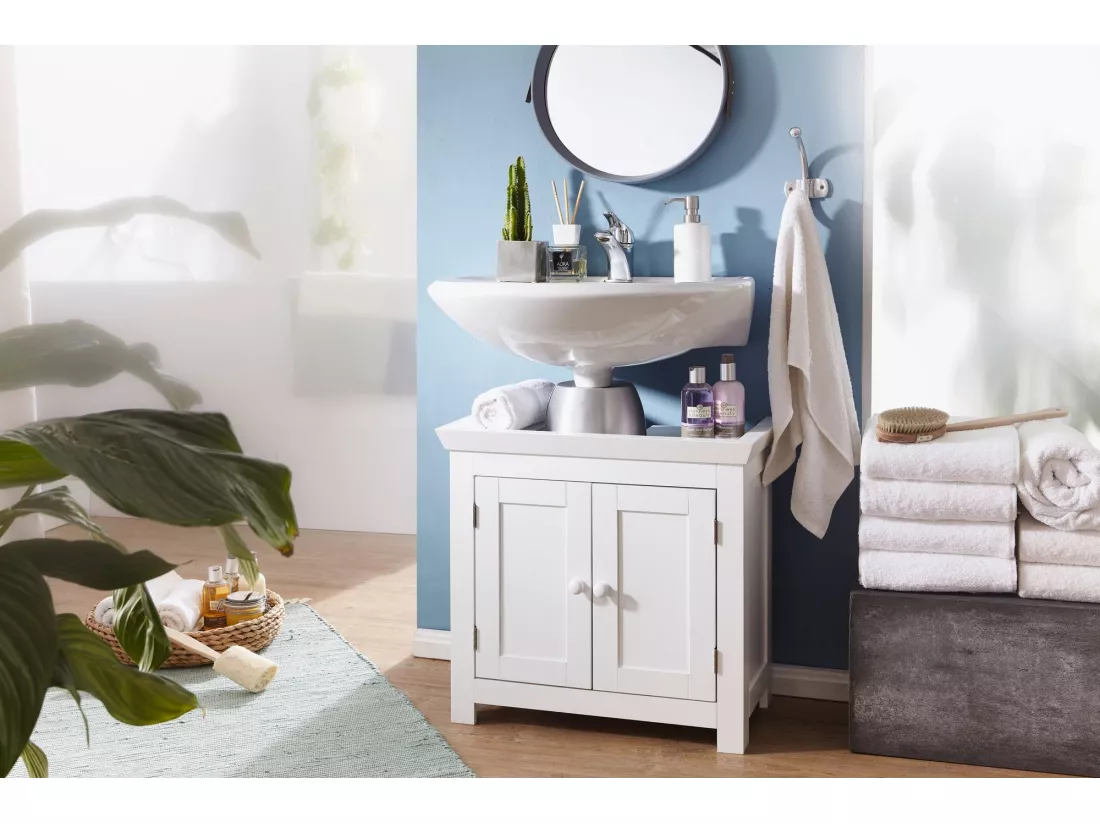Évier armoire avec 57x55,5x30 cm Blanc Meuble vasque a poser Design Bain