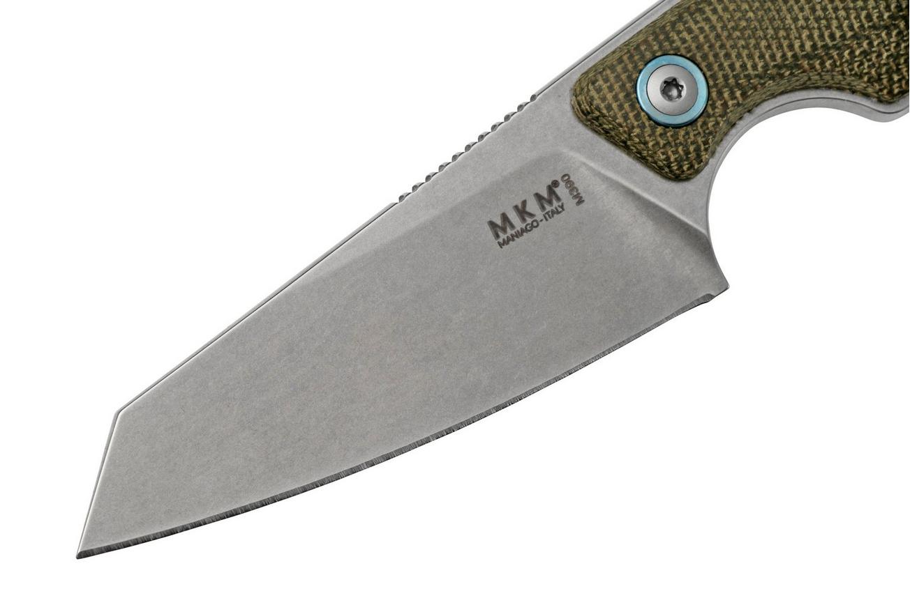 MKM Makro 2 Sheepfoot, Stonewashed Green Canvas Micarta vaststaand mes, Jesper Voxnaes design