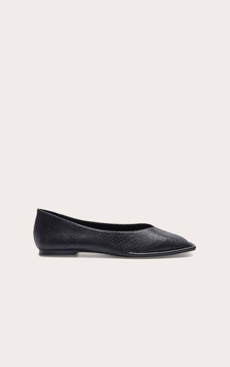 Noir Ballerine À Bout Carré Effet Croco En SYNTHÉTIQUE