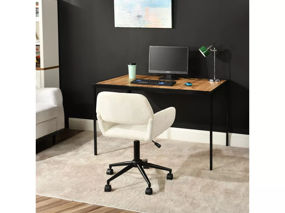 URBAN MEUBLE Chaise de bureau en tissu éponge beige, réglable en hauteur, rotation à 360°