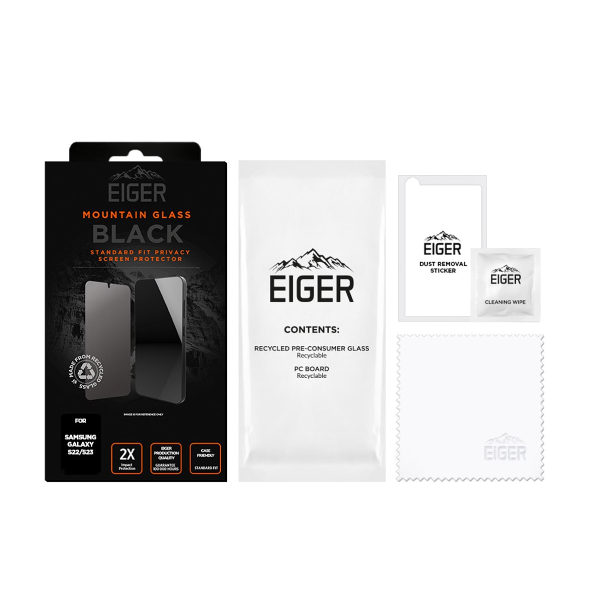 Samsung Galaxy S23 5G / S22 5G Mountain Glass Black Panzerglas 2.5D Privacy Displayschutz Case Friendly (EGMSP00239)