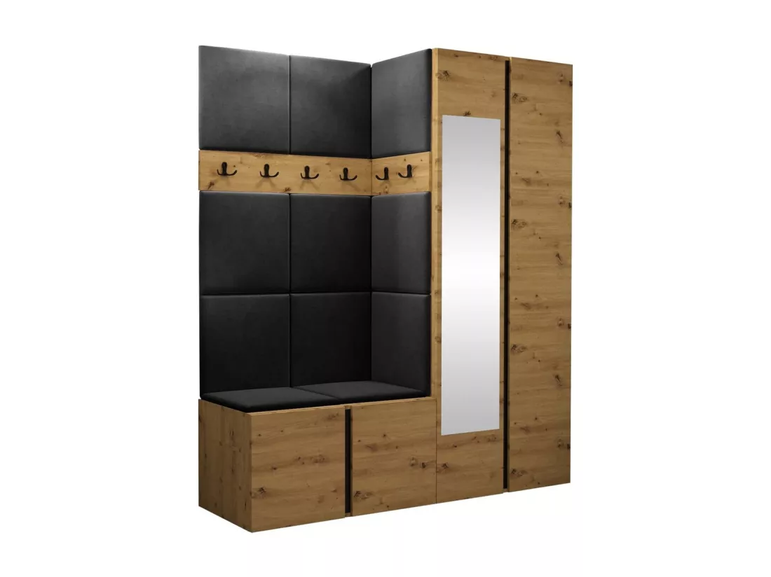 Meuble d'entrée Hartford 278, 186x158x46cm, Miroir, Chêne Artisan, Tapisserie|Stratifié