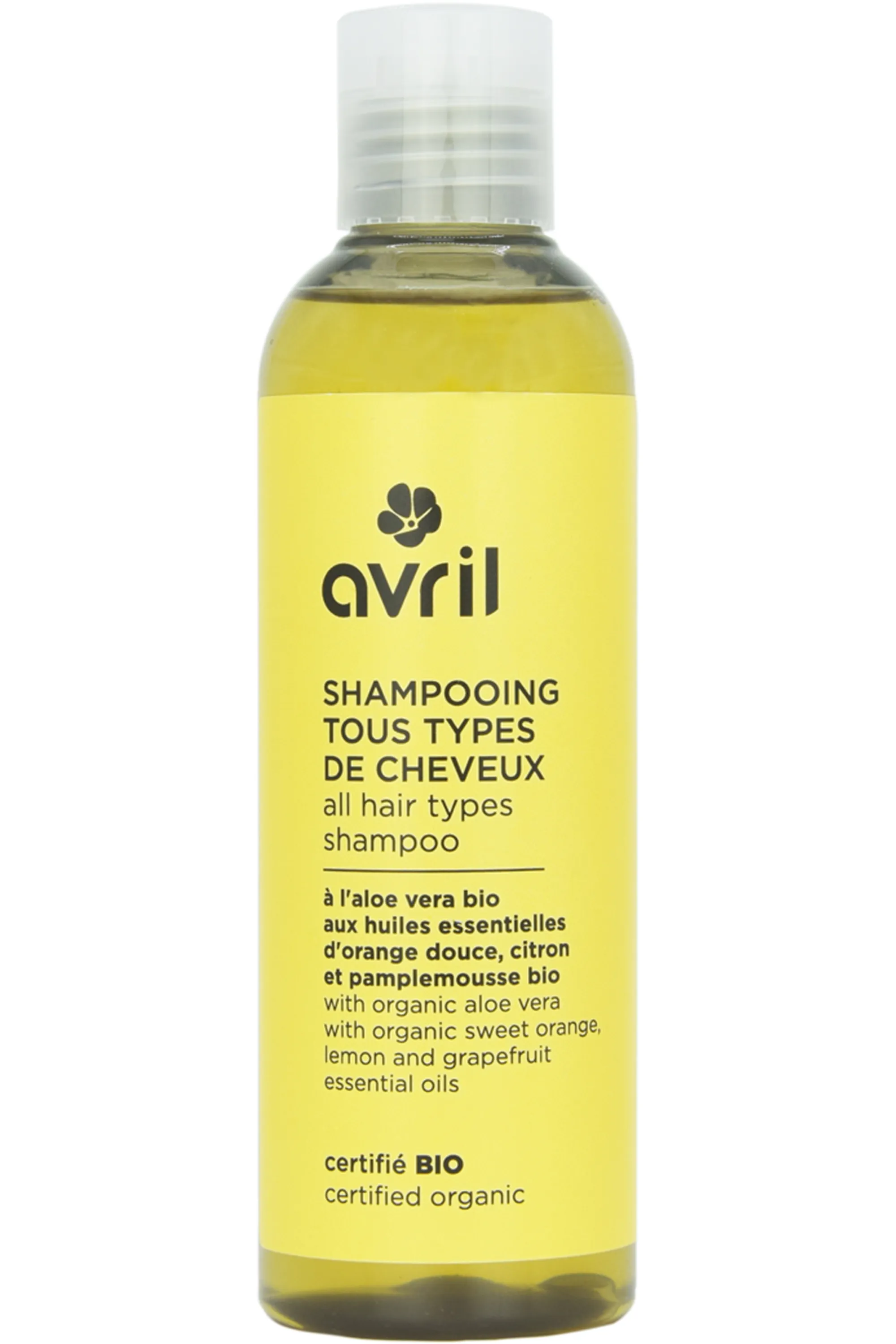 Avril Shampoing pour tous types de cheveux à l’aloe vera bio-200 ml