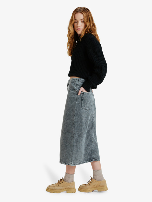 Cold Winds Jupe en jean de longueur midi Gris Femme
