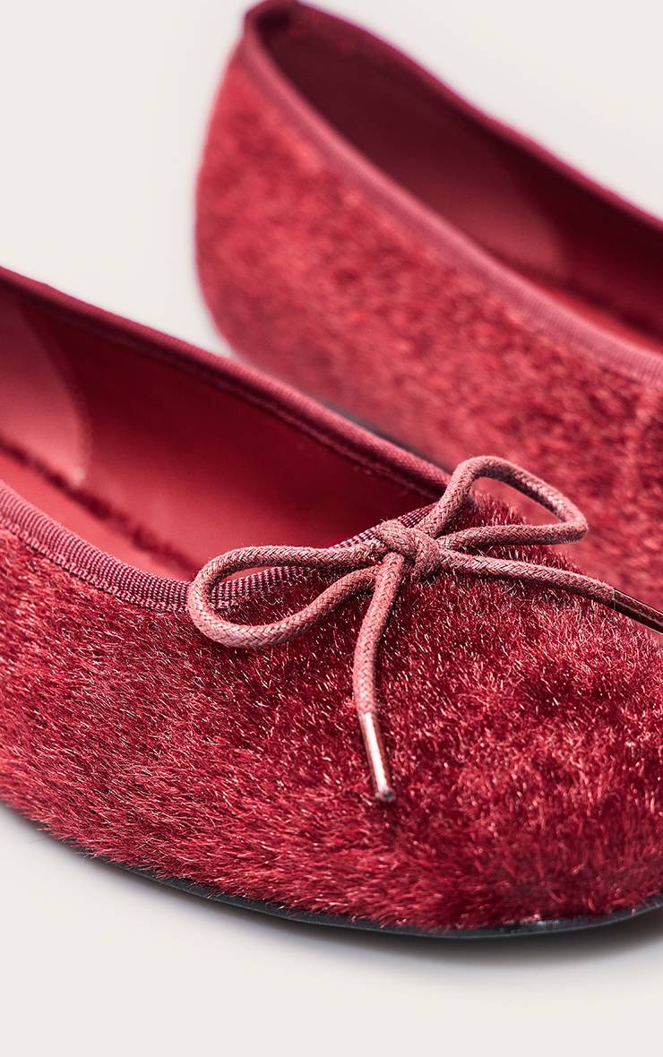 Rouge Bordeaux Ballerine En Peau De Poney