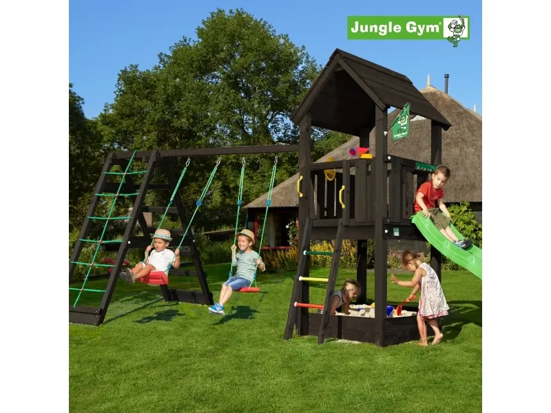 Jungle Gym Club legetårn komplet inkl. climb module xtra og rutschebane, grundmalet sort (806-284CX)