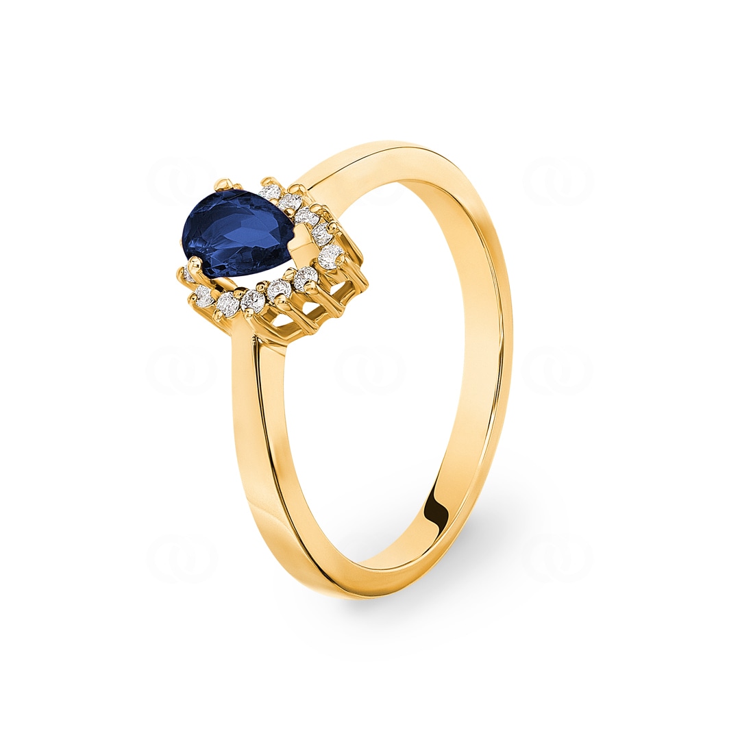 Damenring 750/18 K Gelbgold mit Diamanten 0.11 ct H/si & Saphir 0.46 ct