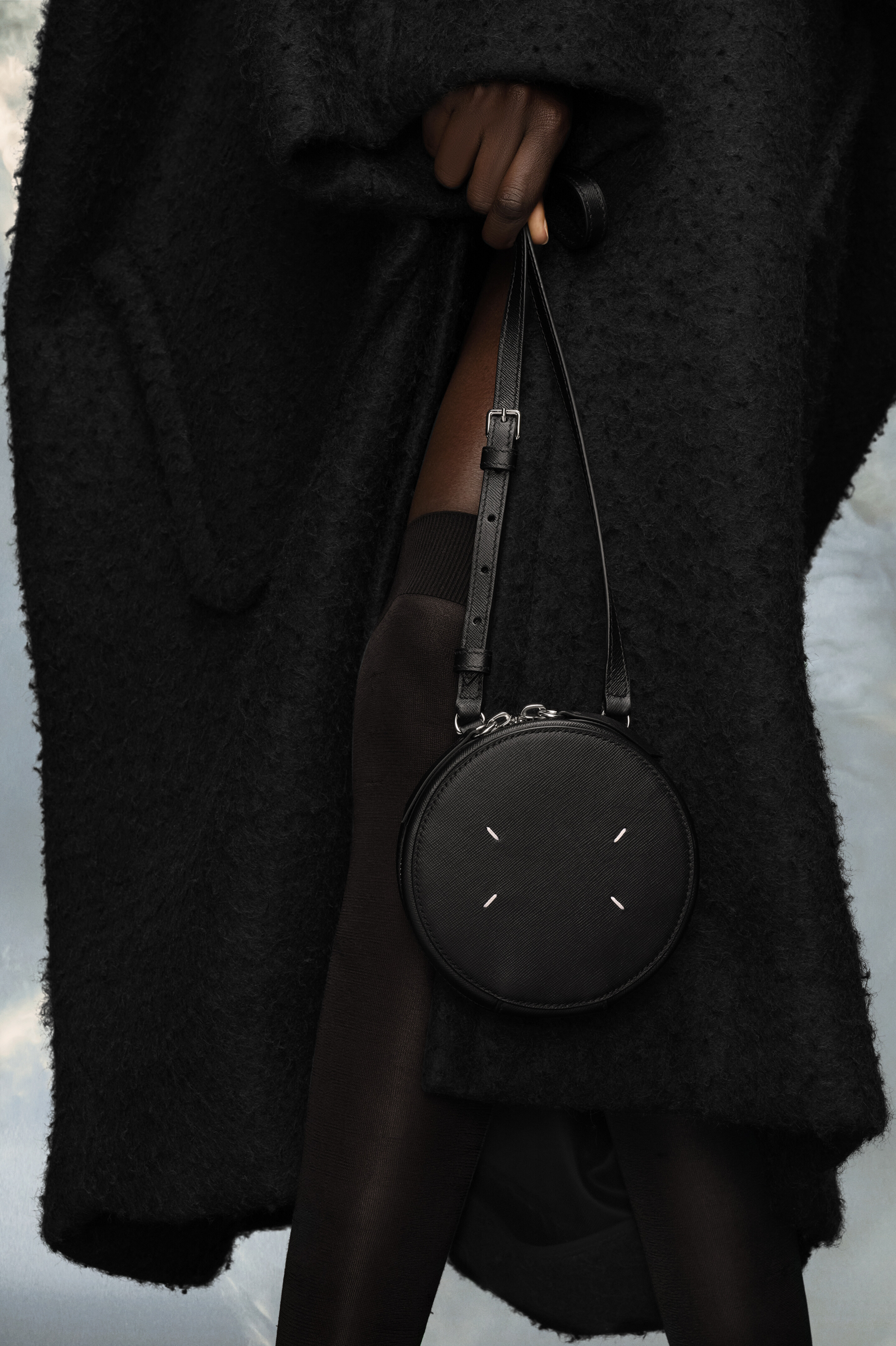 Mini sac rond noir en cuir