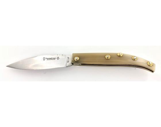 Agenais 12 cm - Corne Blonde - Guilloché - rosettes apparentes Couteau de Poche PassionFrance