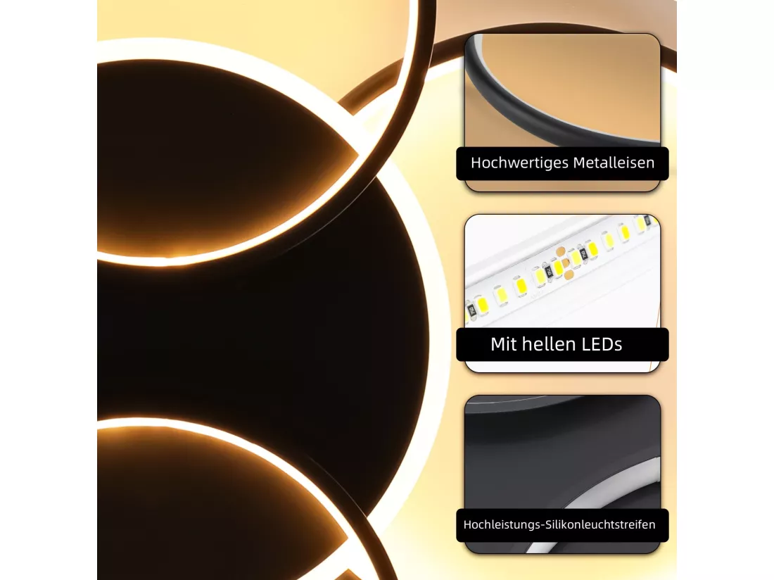 NETTLIFE Plafonnier LED salon dimmable 70W avec télécommande 5 anneaux blanc moderne acrylique