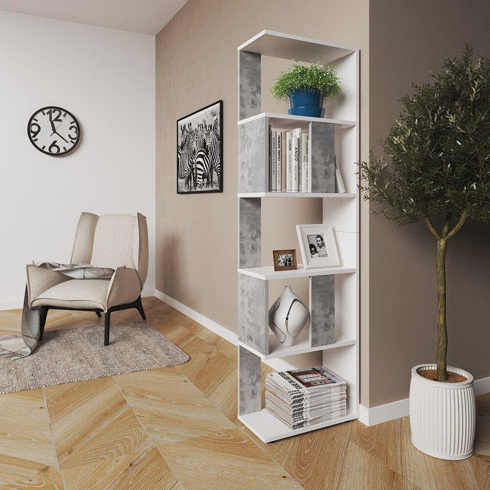 Vicco Raumteiler Bücherregal Standregal Büroregal Regal 5 Fächer Weiß Beton