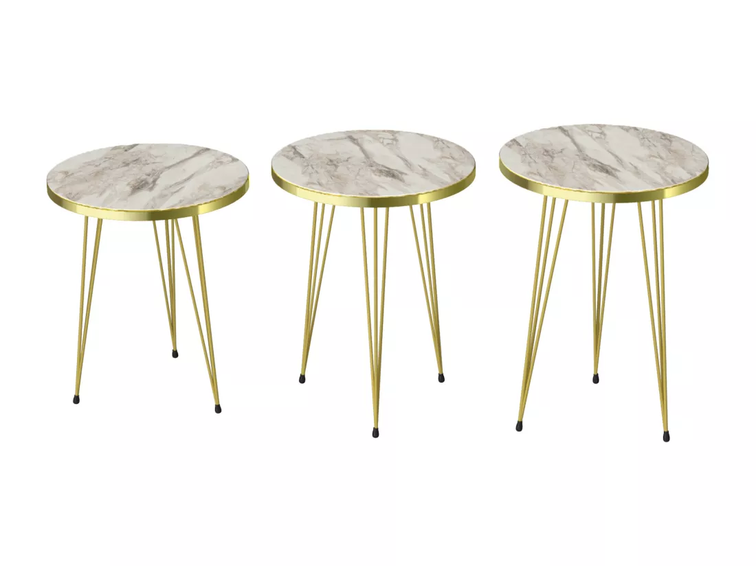 Set de 3 tables d'appoint Ry rondes gigognes marbre blanc or [en.casa]